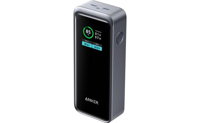 Anker 723 Prime 12,000mAh 130W Power Bank, 65W USB-C Single-Port Max, Smart Display, Active Shield 2.0, Ultra Compact Dynamic Power, 3.0 Power Delivery, 2 USB-C Port, Black